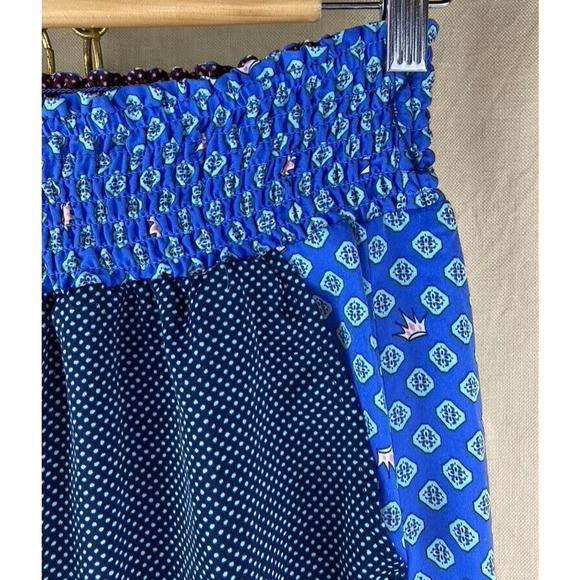 Aerie Blue Satin Boho Print Lounge Pant Comfort Smocked Waist Women's Medium - Picture 2 of 8